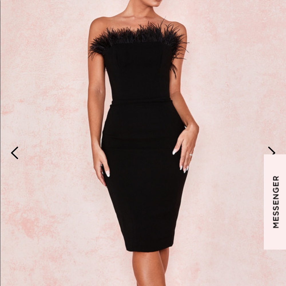 House of CB Bianca black feather strapless dress